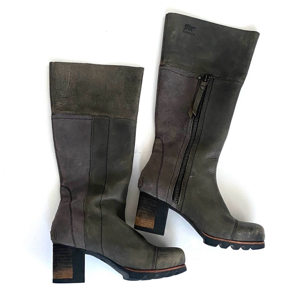 Sorel Women's Addington Gray Distressed Leather Knee High Boots Size 6 NWOT Moto
